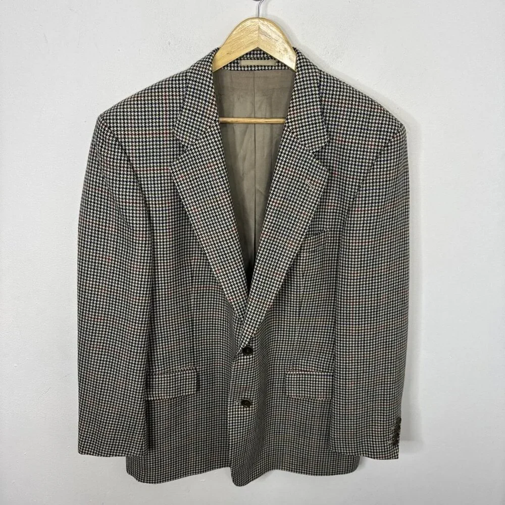 Hugo Boss Men 46‎ Regular Blazer Sports Coat Houndstooth Green Red Blue Wool